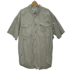 Columbia/コロンビア フィッシングシャツ アウトドアシャツ 半袖 シャツ ボタンダウン ワンポイント刺繡 オーバーサイズ ビッグシルエット タイ製 メンズ XXL ベージュ