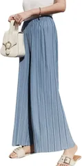 グリーンパキラ ボトムスパンツ レディース ガウチョ 春 夏 ワイド イージー 秋 フレア ズボン ストレート 部屋着 プリーツパンツ スカーチョ ウエストゴムパンツ 春服 夏服 ハイウエスト スカンツ オフィスカジュアル 通勤(ブルー,  L)