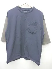 ◇ ⊇ COMME CA COMMUNE コムサコミューン 切替 七分袖 Tシャツ カットソー サイズL ネイビー グレー系 メンズ P  【1409090026706】