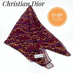 Christian Dior ディオール シルクスカーフ ロゴ柄 65cm ワインレッド 秋冬コーデ