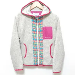 【Columbia】コロンビア ボア フリース ジップアップパーカー フーディ エスニック柄 民族柄 アウトドア キャンプ グランピング フェス 野外イベント カジュアル デイリー タウンユース ベージュ レディース サイズS /M25215jY