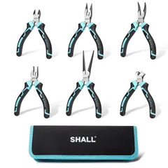 SHALL アクセサリー用工具ミニプライヤーセット 7点ツールセット ニードルノーズ、ロングノーズ、ベントノーズ、ダイアゴナル、エンドカッティング、クラフト、ハンドメイド DIY 道具、電子機器の修理、収納ケース付き