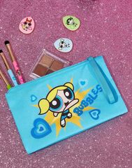 THE POWERPUFF GIRLS 파워 퍼프 걸즈 버블스 파우치 파워 퍼프 하늘색 블루 하트 무늬 메이크업 파우치 화장 파우치 멀티 파우치 귀여운 아메코미 캐릭터 헤세이 레트로 선물 선물 해외 잡화
