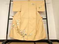 訪問着フルセット　加賀友禅　着物　正絹　作家物　薄いベージュ　m4 訪問着レンタル 訪問着Lサイズ 加賀友禅：本間哲哉 映明 薄