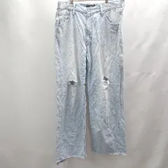 ◇ ⊂ AZUL BY MOUSSY アズールバイマウジー ウエストゴム ダメージ加工 綿 デニム サイズL ライトブルー レディース E  【1502030038330】