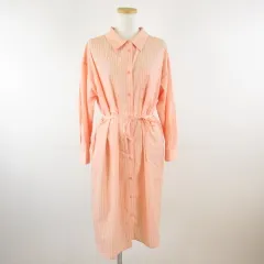 ショコラフィネローブ chocol raffine robe シャツワンピース 長袖 ひざ丈 ストライプ オレンジ F *T65