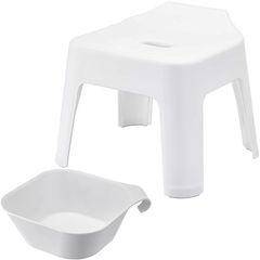 【送料無料】山崎実業(Yamazaki) 引っ掛け風呂イス 座面高25cm + マグネット&引っ掛け湯おけ 【2点セット】 tower お風呂 バスルーム 浮かせる収納 ホワイト 5383 5378