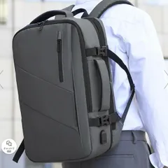 グレイ 3way 容量拡張ファスナー付 ボックス型大容量ビジネスリュックサック リュックサック 大容量 防水 多機能