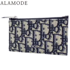 Christian Dior(クリスチャンディオール) ジップ カードホルダー 小銭入れ・コインケース カードケース トロッター 定期入れ パスケース グレインカーフレザー オブリーク ブラック黒 ベージュ 40802115418【中古】【アラモード】