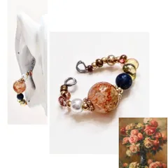 絵画ルノワール✵花瓶の薔薇イメージ/調節可能ステンレスワイヤーイヤーカフ　オレンジ　ハンドメイド
