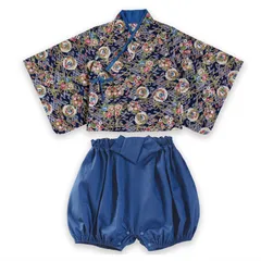 袴 はかま ロンパース 青 70 80 90 cm  柄物 着物 鶴 男の子 ベビー 服