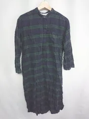 ◇ ⊇ 無印良品 チェック柄 長袖 ロング丈 ワンピース サイズS-M ネイビー グリーン ブラック レディース E  【1408220062379】