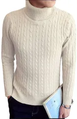 BENQUE(ベンケ) チクチクしない ニット セーター メンズ タートルネック タートルニット カジュアル 長袖 ロング 秋 冬 メンズ冬服おしゃれ メンズセーター(オフホワイト,  M)