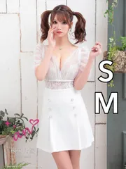 ホワイト [AOC 3380-B-2302] an/アン/ パフスリーブ/ 半袖/ 袖あり/ バックリボン/ ボックスプリーツ/ チュール/ レース切り替え/ ランジェリーライク/ フレア/ ミニドレス/ キャバドレス