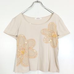 ギャラリービスコンティ★スパンコールの半袖カットソー Tシャツ サイズ2 ベージュ系 b9847