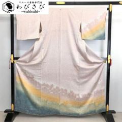 訪問着 作家物 暈しに浮かび上がる葉っぱ模様 叩き染 退紅色 K-5061