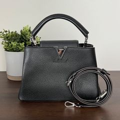 [希少美品]LOUISVUITTON ルイヴィトン カプシーヌBB M94755 ハンドバッグ トップハンドル SV金具 トリヨンレザーノワール ブラック ストラップ付 ラグジュアリー フォーマル レディース