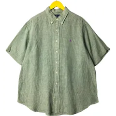 古着 ラルフローレン Ralph Lauren ギンガムチェック 半袖 リネン ボタンダウンシャツ メンズXL相当/eaa566087