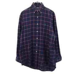 ラルフローレン 90s オールド チェック 長袖 ボタンダウンシャツ S ネイビー RALPH LAUREN ロゴ刺繍 メンズ 【中古】  【231007】