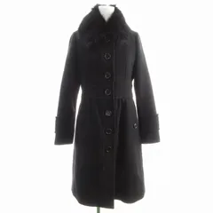 バーバリーブルーレーベル BURBERRY BLUE LABEL コート ファー 裏ノバチェック ウール ロング 38 黒 ブラック