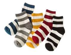 【在庫セール】クルー丈 抗菌防臭加工 通気性 高級綿 厚手 ボーダー おしゃれ かわいい 靴下 5足セット ソックス レディーズ Style Real (リアルスタイル)