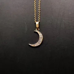 【伊達政宗／戦国武将アクセサリー】ジルコニアクレセントムーンのシンプルネックレス【G】