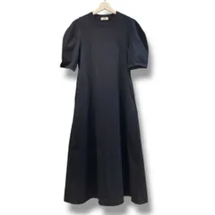 SYNE TOKYO×翁 安芸 シントウキョウ ロング パフスリーブ ワンピース 黒 ブラック サイズXS 参考定価24,200 日本製 綿100% 無地 シンプル パワーショルダー レディース 夏 ゴーゴー古着マルイ草加店1652