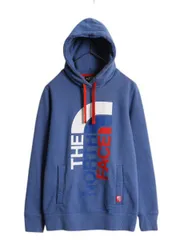 【お得なクーポン配布中!】 2014年 オリンピック ノースフェイス プリント スウェット フード パーカー レディース L The North face プルオーバー 裏起毛 USA 限定 青