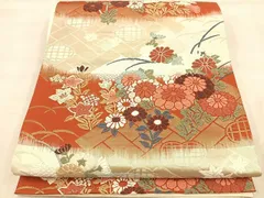 平和屋着物◎六通柄袋帯　唐織　菊花文　正絹　逸品　BAAT9556mz
