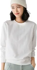 Dep Club トレーナー レディース 綿 綿100 大きいサイズ ゆったり 長袖 大人 薄手 無地 アウトドア スポーツ プルオーバー トップス(ホワイト,  L)