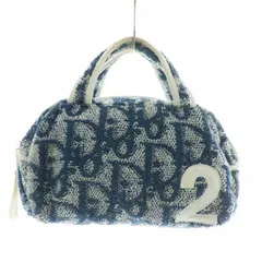 クリスチャンディオール Christian Dior トロッター ミニ ハンド バッグ ポーチ パイル ナンバリング 総柄 青 ブルー 白 ホワイト /XZ ■GY11
