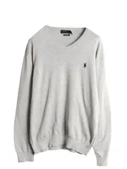 【お得なクーポン配布中!】 ポロ ラルフローレン ニット セーター メンズ L / 長袖ニット 高級 100% ピマ コットン ハイゲージ ストレッチ Vネック ワンポイント 薄手