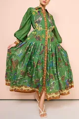 ワンピース  長袖ドレス  レディース デート パーティー イベント エレガント 女性 おしゃれ エレガント グリーン春 夏 新作 0338