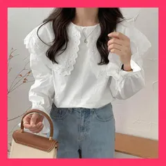 ★スタッフおすすめ★ブラウス《レースビッグカラーブラウス 全3サイズ》 （ホワイト）Sサイズ 大きめの襟が今年らしいレースビッグカラ おすすめ おしゃれ　★売れ筋★　大人気 11739464