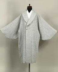 eha3172 日本製 ラメ ツイード へちま衿 和装用 ロングコートブルー系