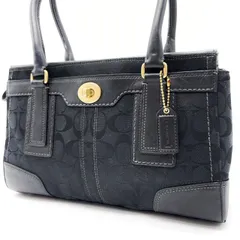 ✨良品✨ COACH コーチ トートバッグ ハンドバッグ  ターンロック  シグネチャー 総柄 ゴールド金具 チャーム ロゴ型押し 肩掛け キャンバス レザー レディース ブラック 黒色
