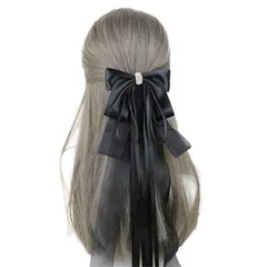 Alpha Depot ビッグリボンバレッタ 大きめ 髪留め ロリータ ゴスロリ コスプレ 韓国風 甘め 地雷系 病みかわ 量産型 クリップ付き (ブラック, レースなし) [ブラック] [レースなし]