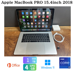 「最上位新品バッテリー」Apple MacBook PRO Retina 15.4inch 2018/CPUi9 2.9GHZ/16GB/GPU4GB/SSD1TB/office2024/Windows11/CJ425