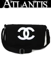 極美品 シャネル CHANEL ノベルティ パイル地 ショルダーバッグ 黒ｘ白 【70818】