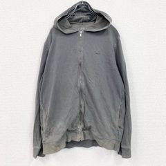 古着 used　LACOSTE　EARNEST SWEWN　ラコステ　長袖フードパーカー　レトロデザイン　フルジップ　グレー　灰　