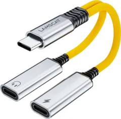 【新着商品】(C-C に対応 Pro/Android/PC/15 Google/iPad/iPad デジタル&アナログイヤホン分配器 DAC搭載 充電とイヤホンが同時 イエロー) イヤホン変換ケーブル Type-C 快速充電 変換アダプタ イヤホン ケーブル