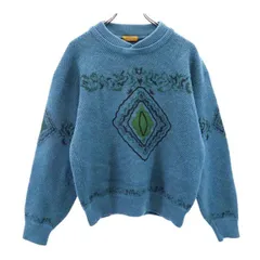 ランセル 日本製 ウール100％ 柄 ニット L 青系 LANCEL 長袖 セーター メンズ 【中古】  【230302】