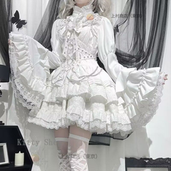 ゴシック ブラウスのみ 黒 白 ロリータ シャツ フリル 春 レース 姫袖 シャツ パフスリーブ 細身 トップス おしゃれ ゴシック 春 秋 姫袖  女性らしい 貴族風 ホワイト ブラック 可愛い 貴