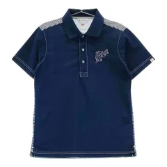 サイズ：M AND PER SE アンパスィ  半袖ポロシャツ バックボーダー 総柄 ネイビー系 [240101307368]# ゴルフウェア メンズ ストスト