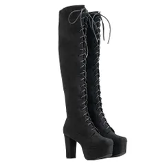 夢展望公式 [新品未使用] レースアップニーハイブーツ [ブラックスエード] 他カラー別ページ有 diablebaiser ブーツ ニーハイブーツ・サイハイブーツ 532921-01