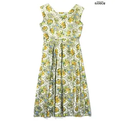 ヴィンテージ アメリカ 古着 花柄 コットン ノースリーブ ワンピース 黄 