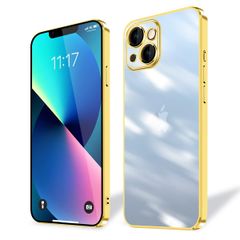 【在庫処分】軽量 アイフォン13 耐衝撃 スマホケース 背面クリア 周りメッキ加工 ケース TPU 米軍規格 保護カバー 13 落下防止 ストラップホール付き ワイヤレス充電 iPhone 防塵 一体型（ゴールド）