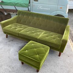 【極美品/オットマン付き】カリモク60 ロビーチェア　3シーター　モケットグリーン　オットマン付き 【名古屋市の店舗まで引き取りに来てくれたら15,000円引き】