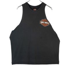 ハーレーダビッドソンHARLEYDAVIDSONカットオフタンクトップランニングシャツリメイク切りっぱなしBIKEバイクモーターサイクル両面プリント黒ブラックオレンジvintageヴィンテージ40306