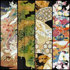 【4999円均一】リユース 豪華 黒留袖 4枚 まとめ売り 作家物 落款 友禅 鶴 金駒刺繍 金彩 泊 日本刺繍 波に鶴 梅 松 笹 菊 地紙 花菱亀甲 七宝 牡丹 御所車 リメイクに リサイクル着物 ドレス ワンピース ファブリック 小物 パーツ取り